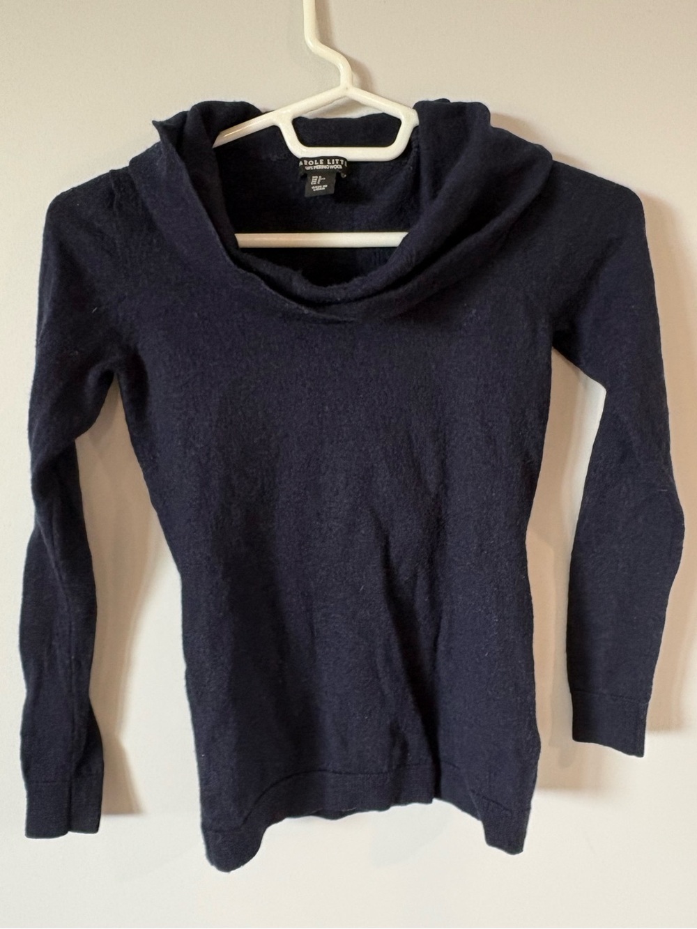 100% Merino Wool Navy Cowl Neck Sweater
